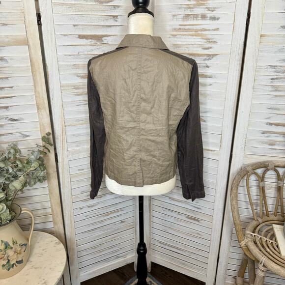 EILEEN FISHER Women's Petite L Organic Coated Linen Utility Moto Jacket Stone - Picture 5 of 16